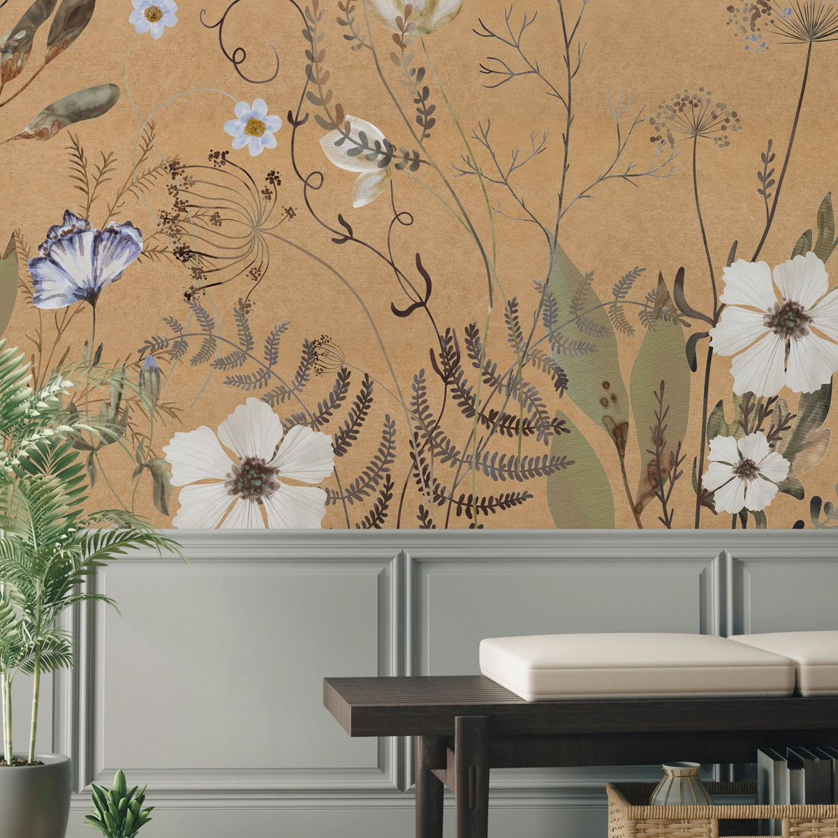 Amber Prairie | Wildflower Earthy Botanical Mural Wallpaper