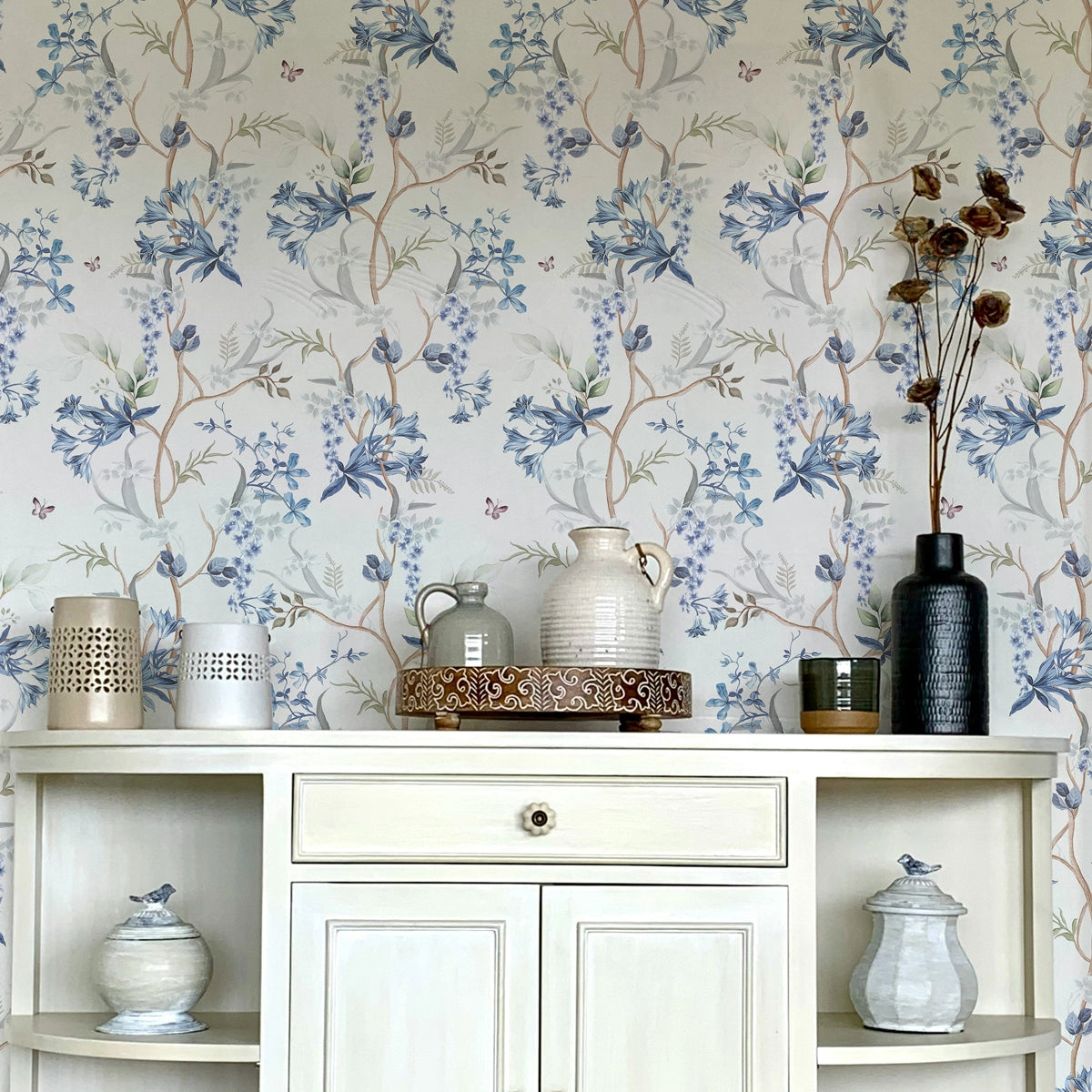Blue Whisper | Botanical Trailing Floral Wallpaper