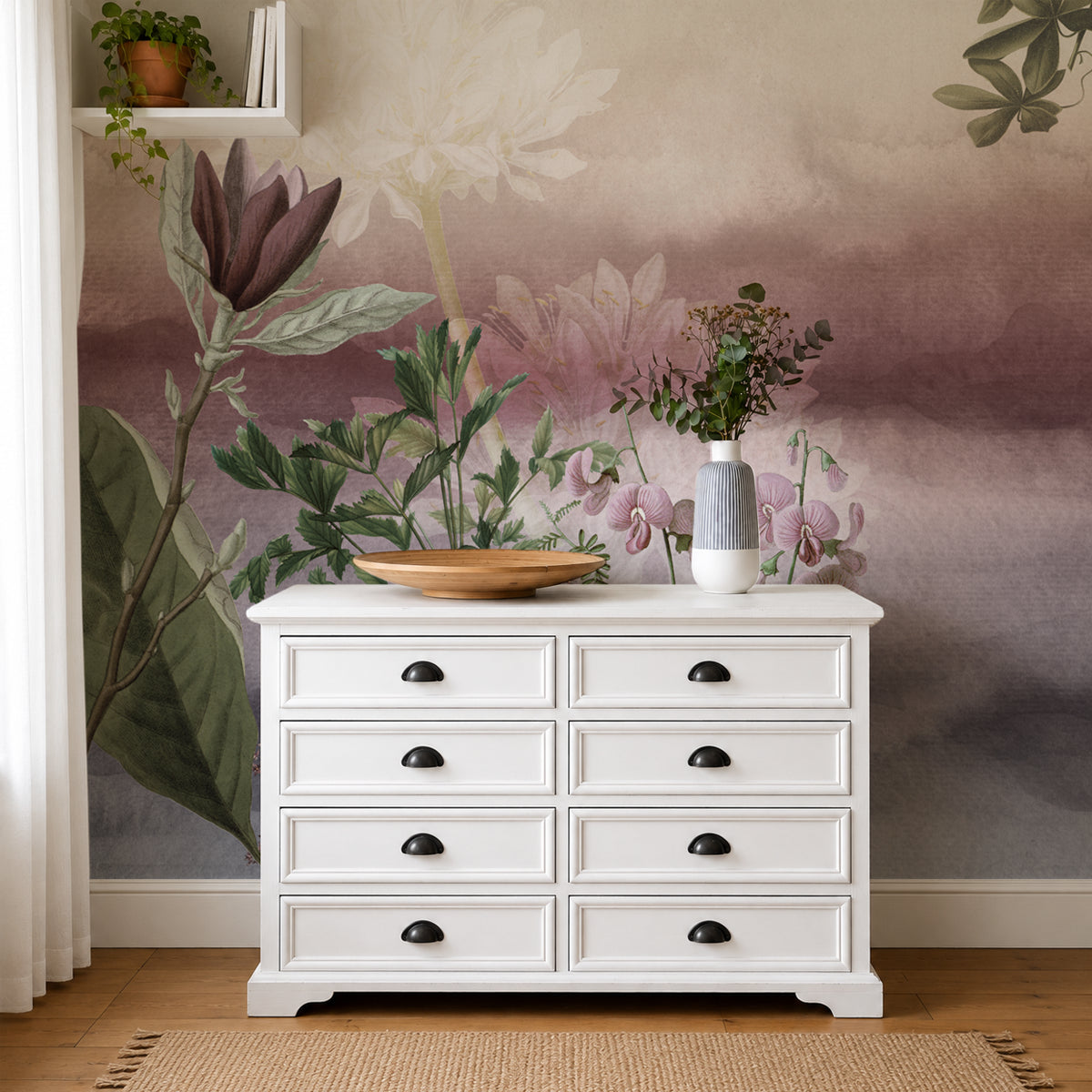 Dusk Blooms | Botanical Abstract Ombre Watercolour Wall Mural