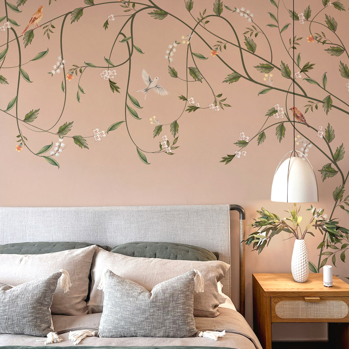 Dancing Tree | Pink Chinoiserie Bird & Blossom Wall Mural