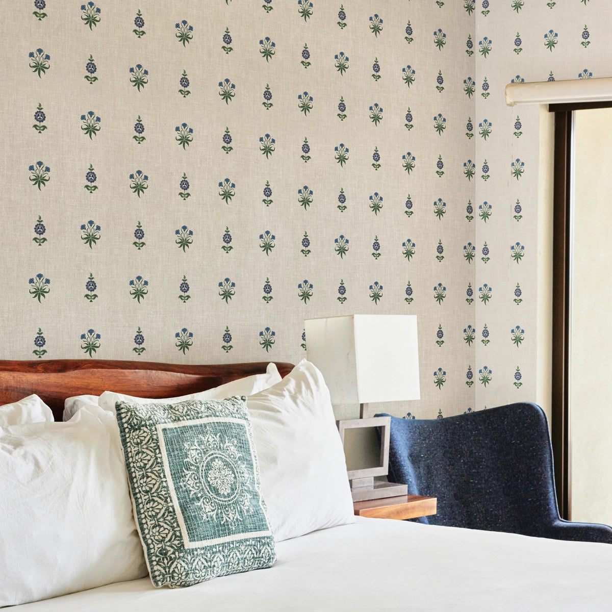 Indigo Blooms | Indian Block Print Floral Wallpaper