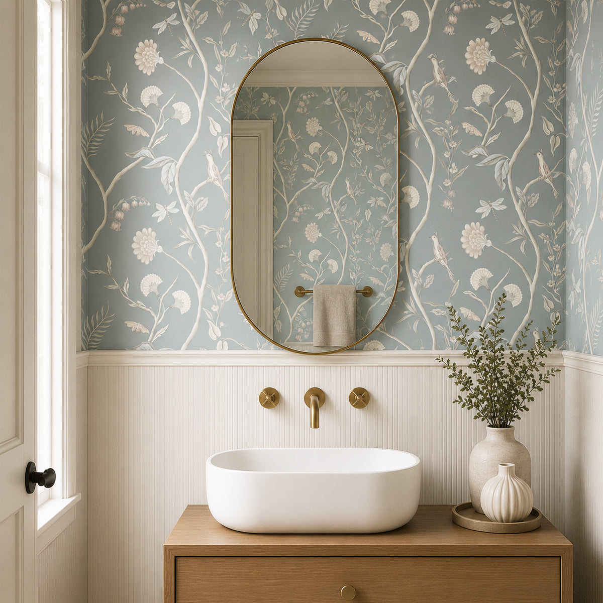 The Quiet Canopy | Botanical Trailing Vine Blue Floral Wallpaper