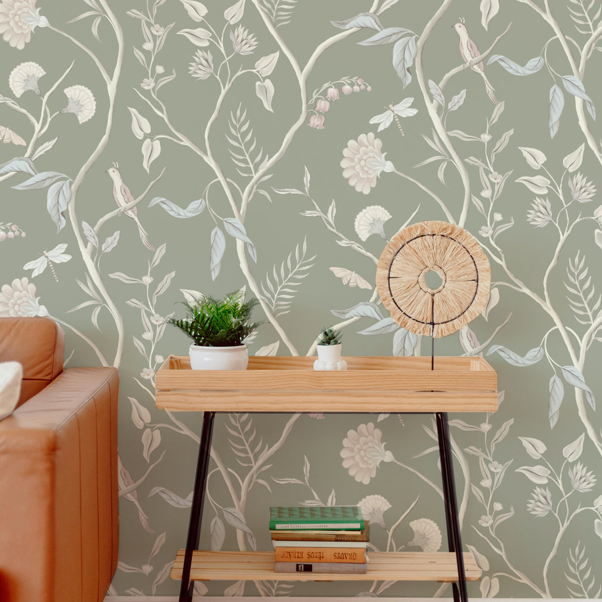 The Quiet Canopy | Botanical Trailing Vine Sage Green Floral Wallpaper