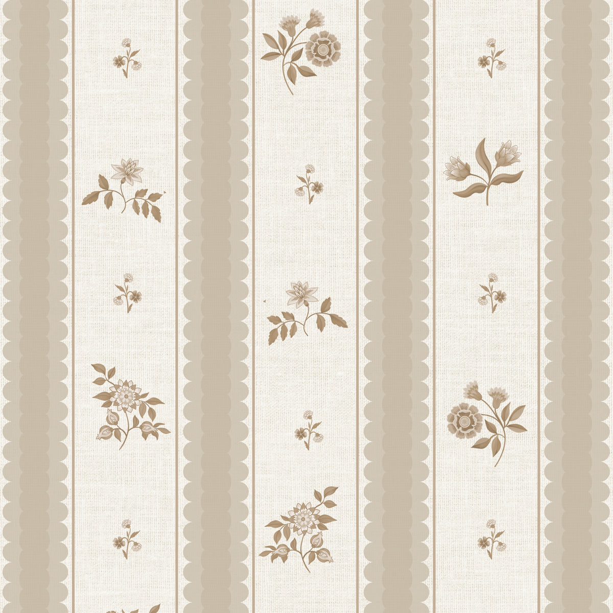 Roseline | Beige Floral Stripe Cottage Wallpaper