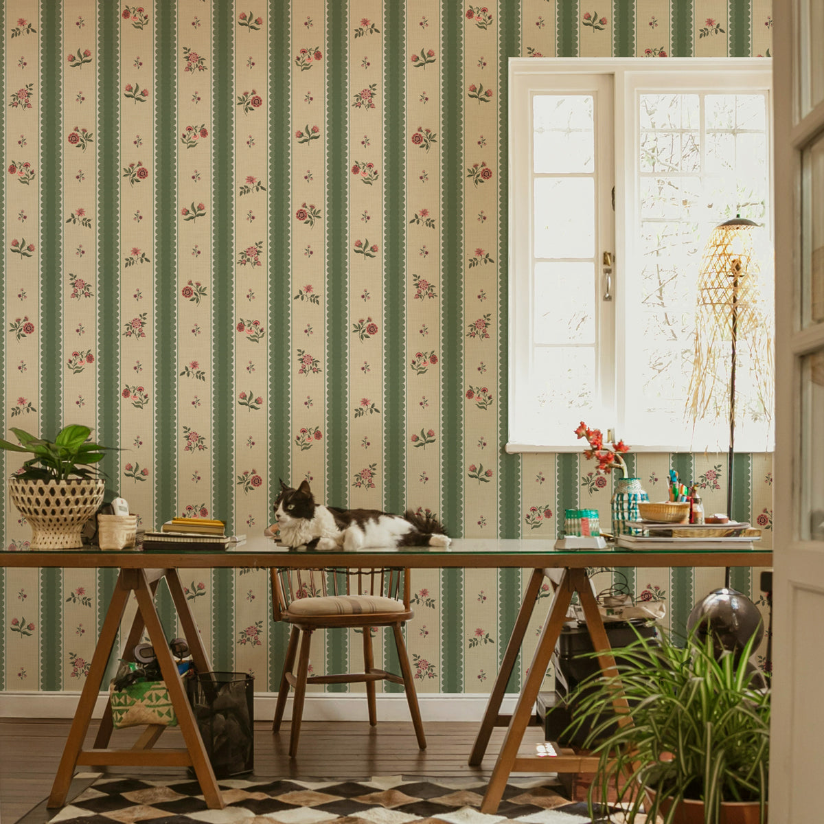 Roseline | Floral Stripe Cottage Wallpaper