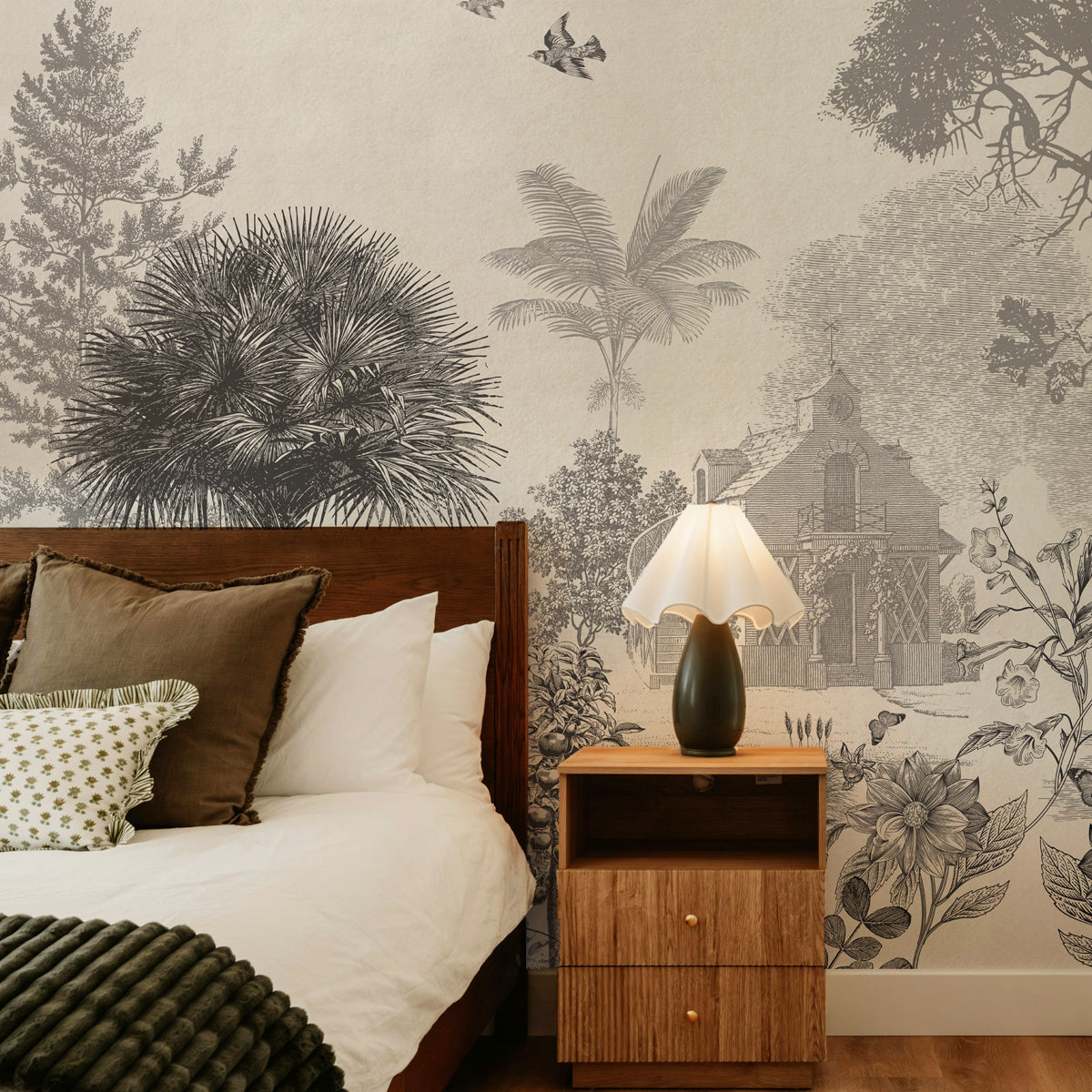 Vintage Garden | Monochrome Beige Botanical Landscape Wall Mural