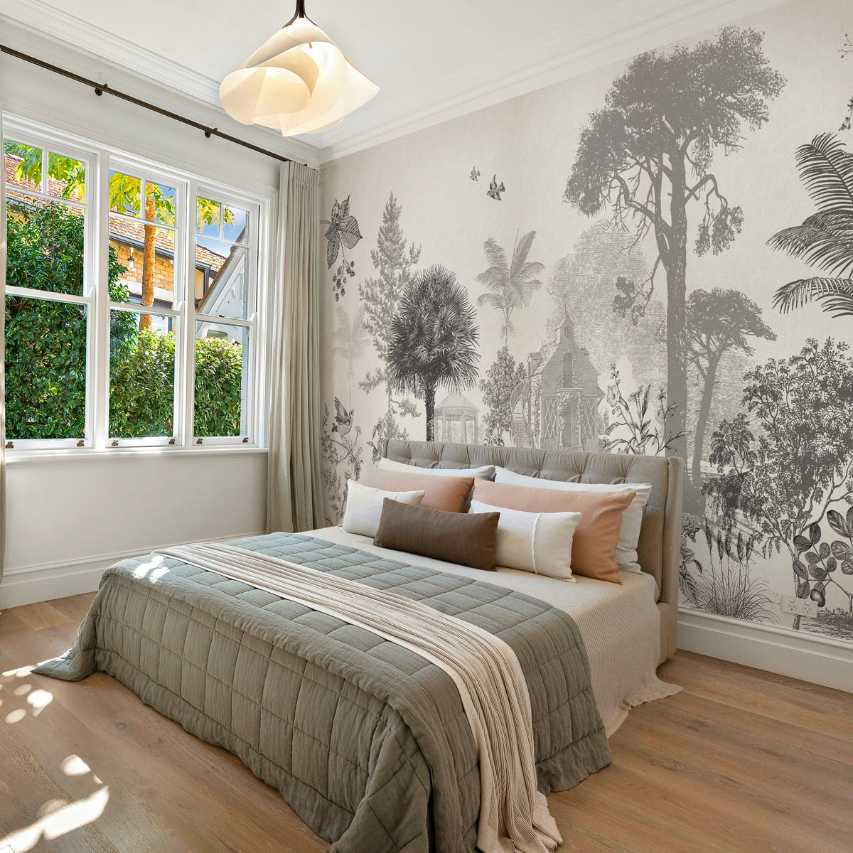 Vintage Garden | Monochrome Botanical Landscape Wall Mural