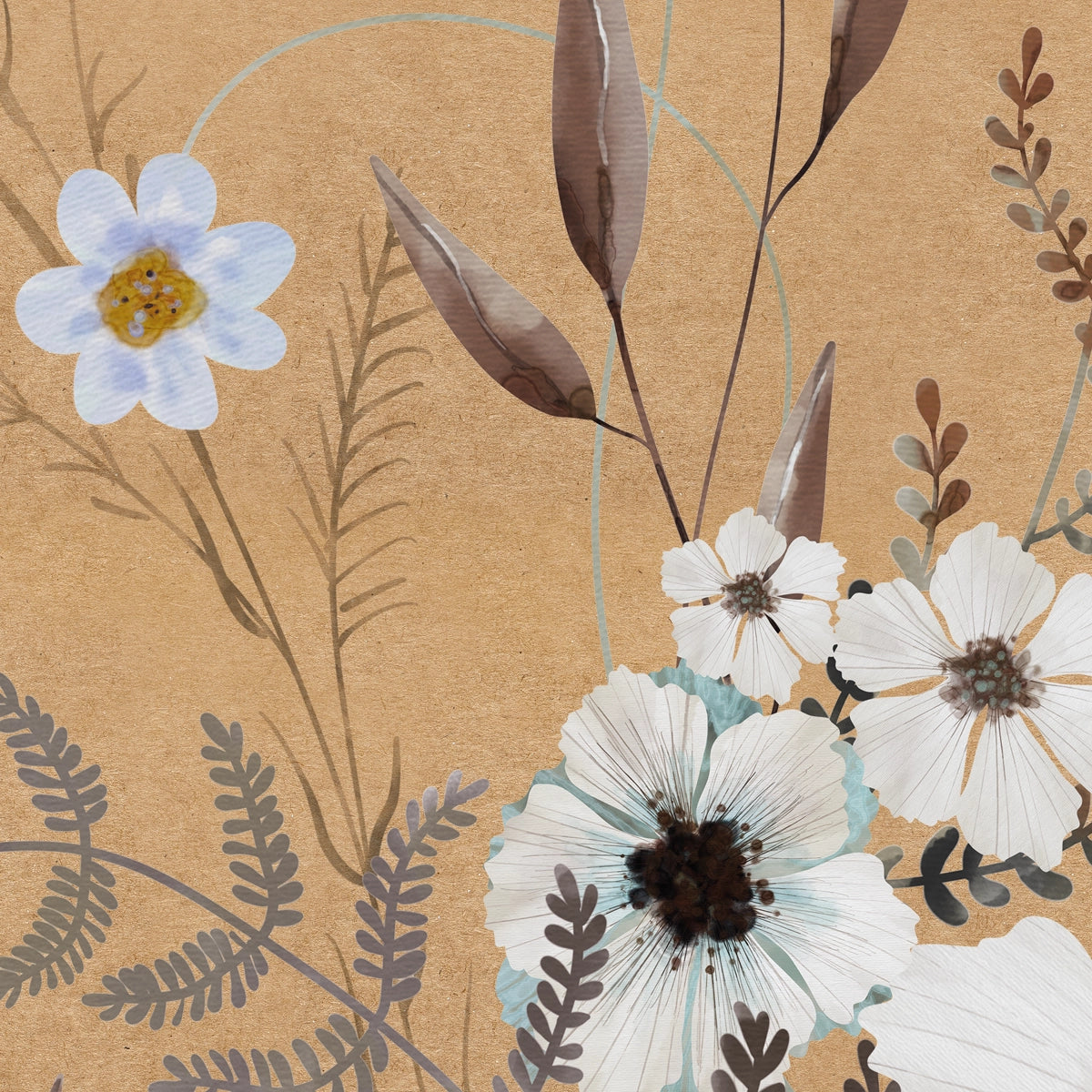 Amber Prairie | Wildflower Earthy Botanical Mural Wallpaper