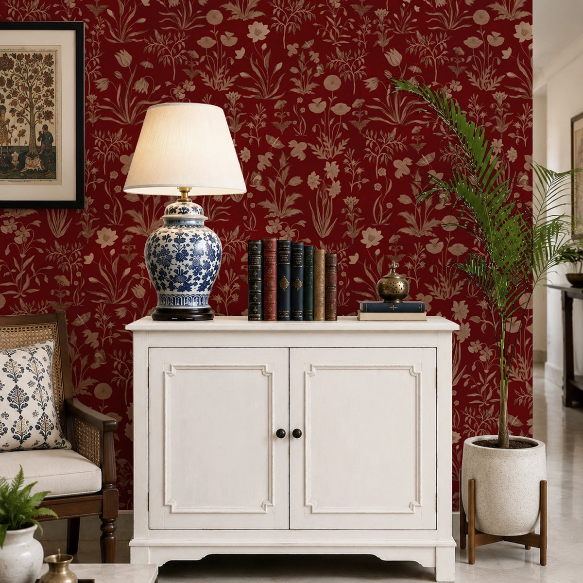 Crimson Meadow | Dark Floral Botanical Wallpaper