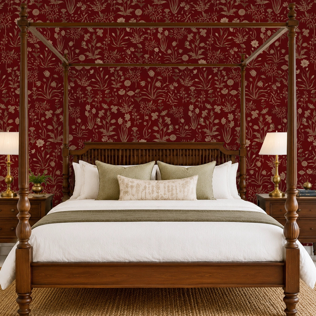 Crimson Meadow | Dark Floral Botanical Wallpaper