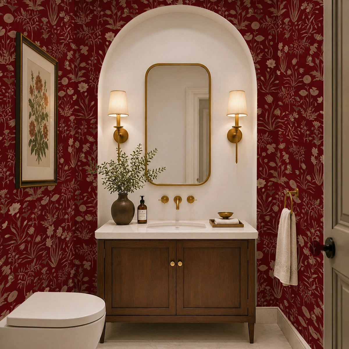 Crimson Meadow | Dark Floral Botanical Wallpaper