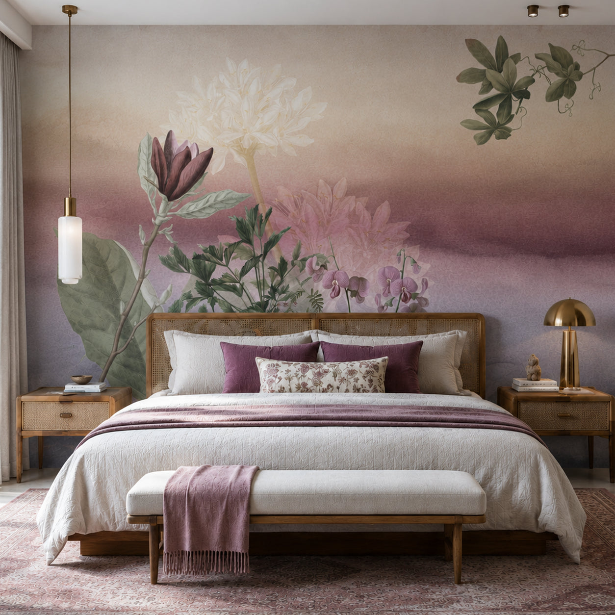 Dusk Blooms | Botanical Abstract Ombre Watercolour Wall Mural