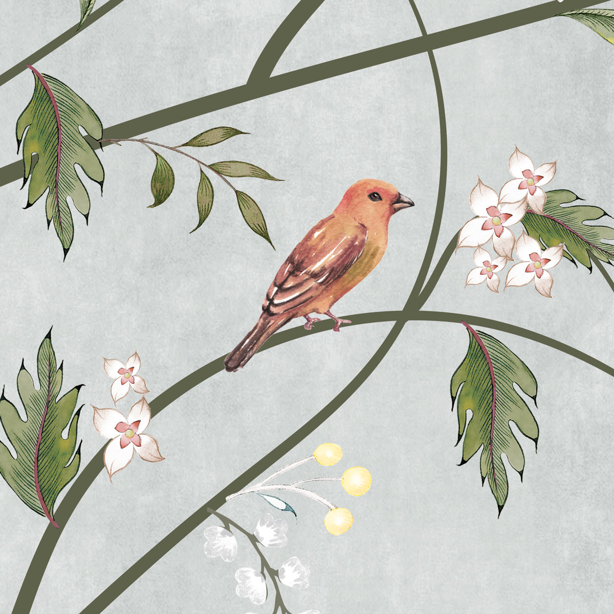Dancing Tree | Chinoiserie Bird & Blossom Wall Mural