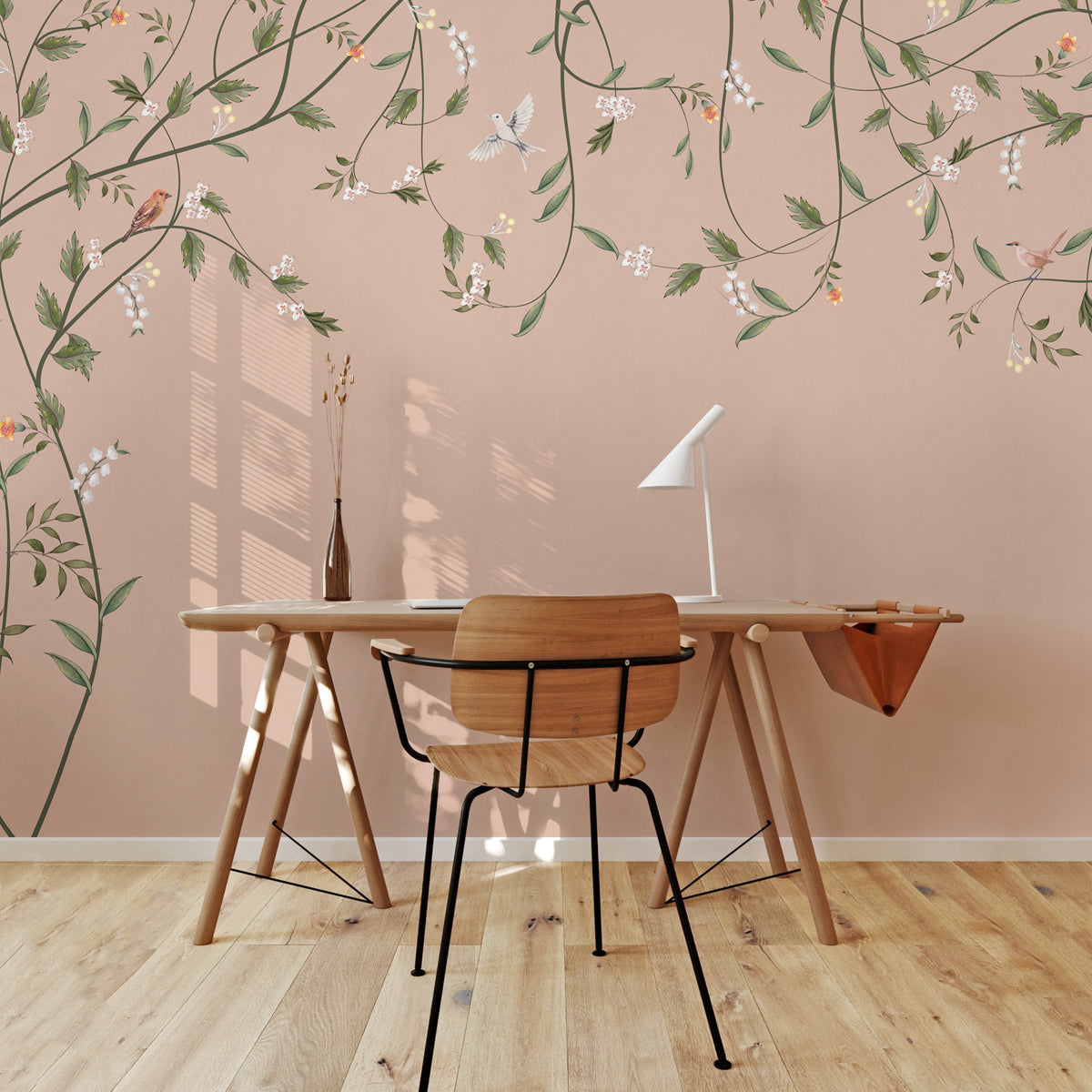 Dancing Tree | Pink Chinoiserie Bird & Blossom Wall Mural