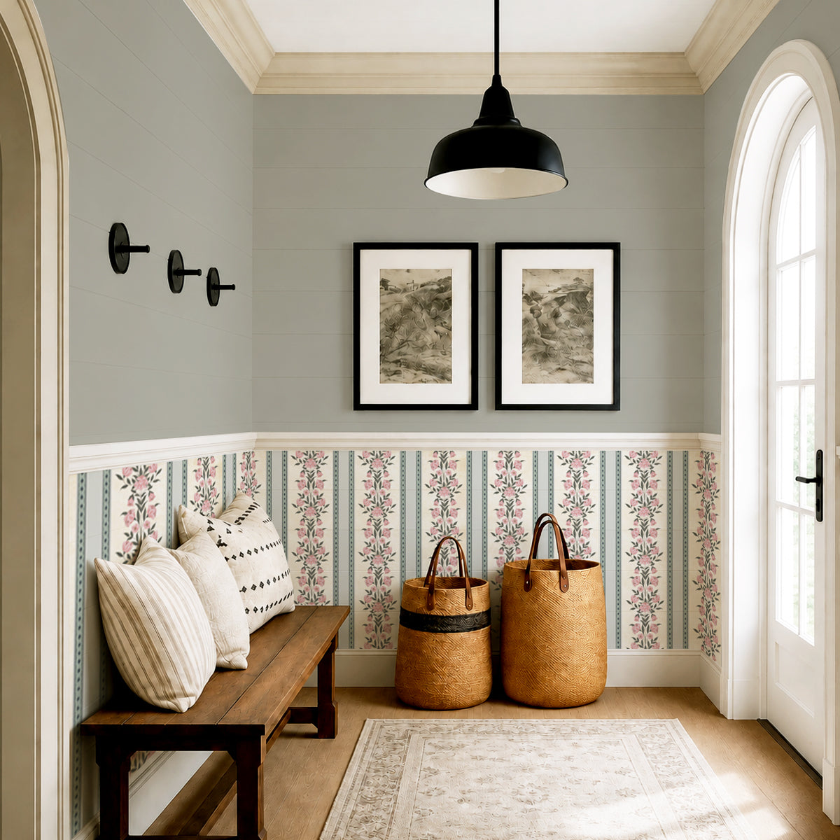 Garden Pillar | Floral Stripe Peel & Stick Half Wallpaper