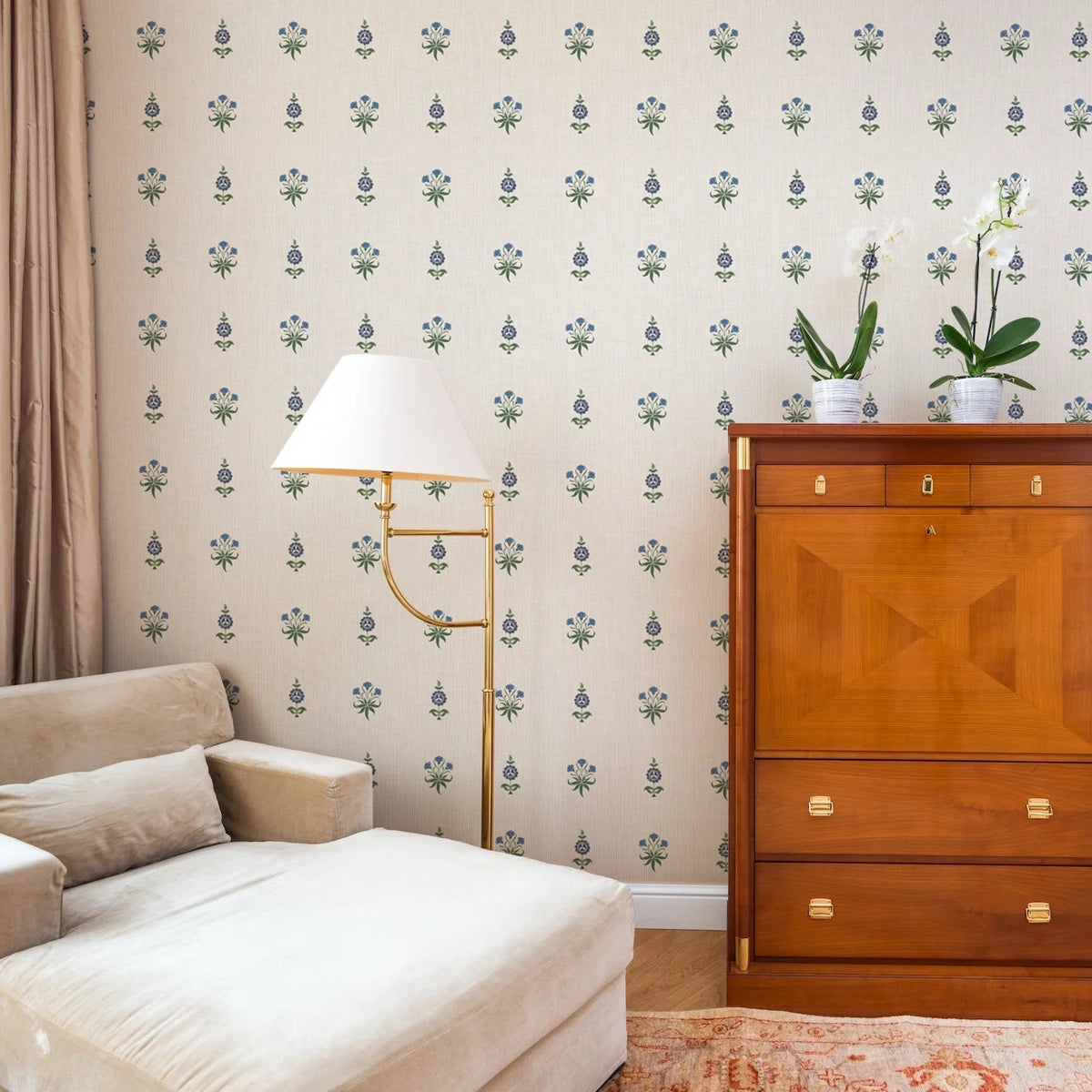 Indigo Blooms | Indian Block Print Floral Wallpaper