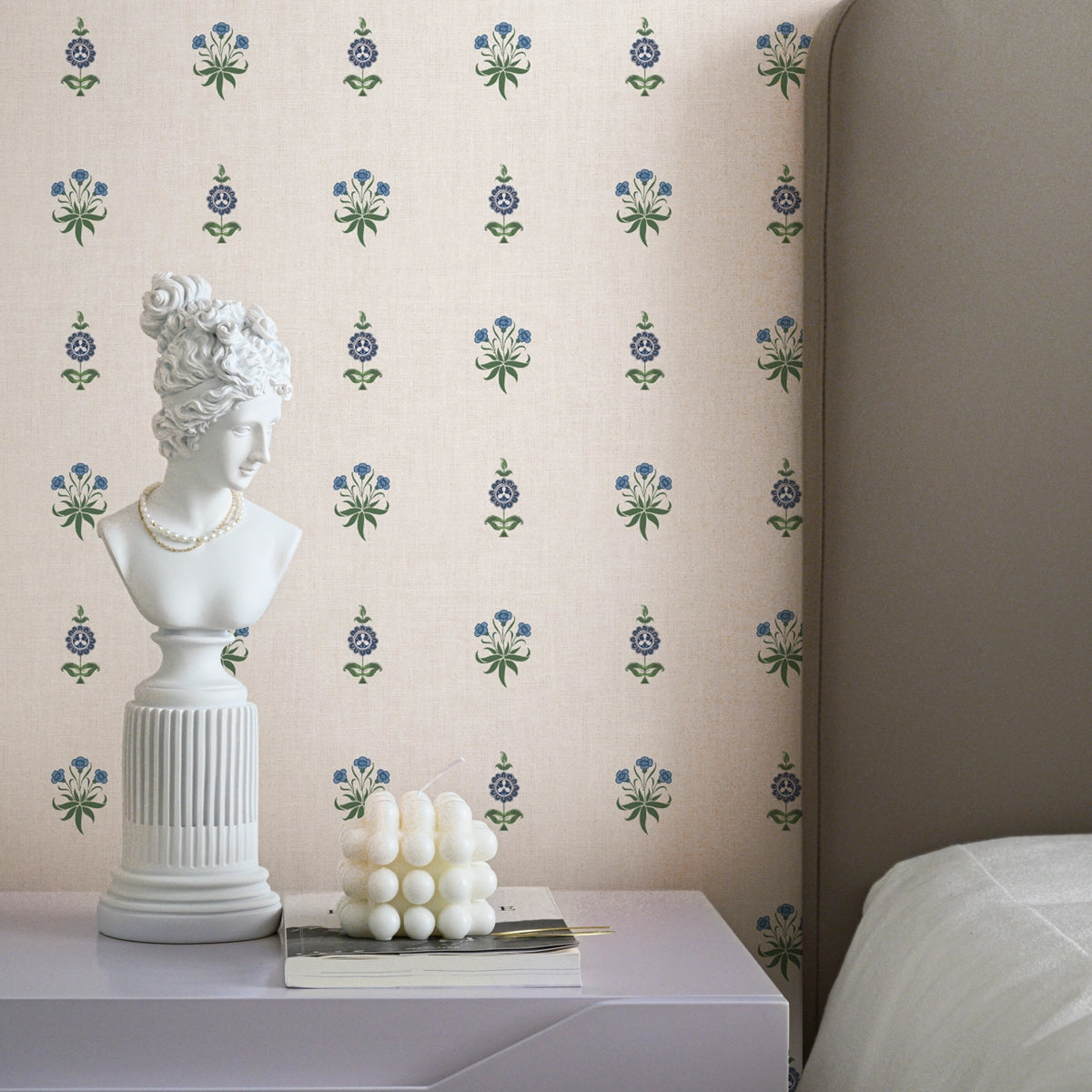 Indigo Blooms | Indian Block Print Floral Wallpaper