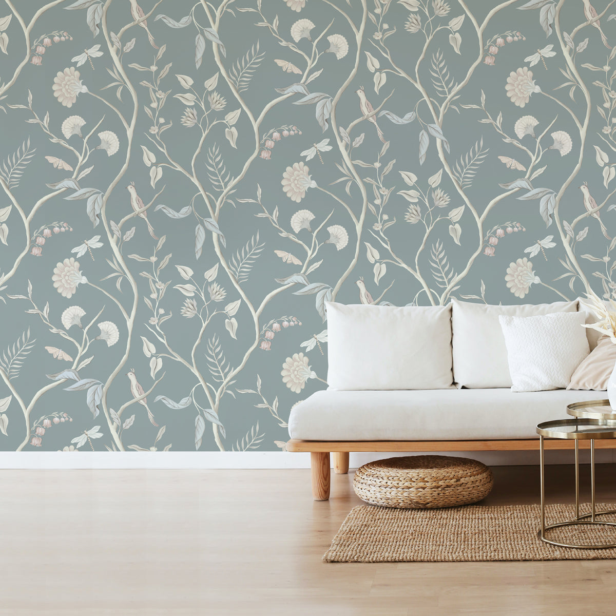 The Quiet Canopy | Botanical Trailing Vine Blue Floral Wallpaper