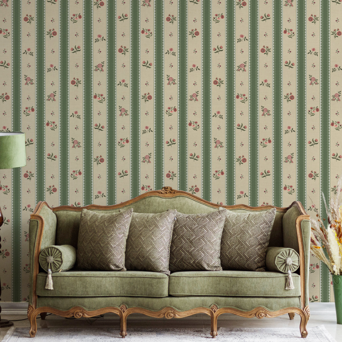 Roseline | Floral Stripe Cottage Wallpaper