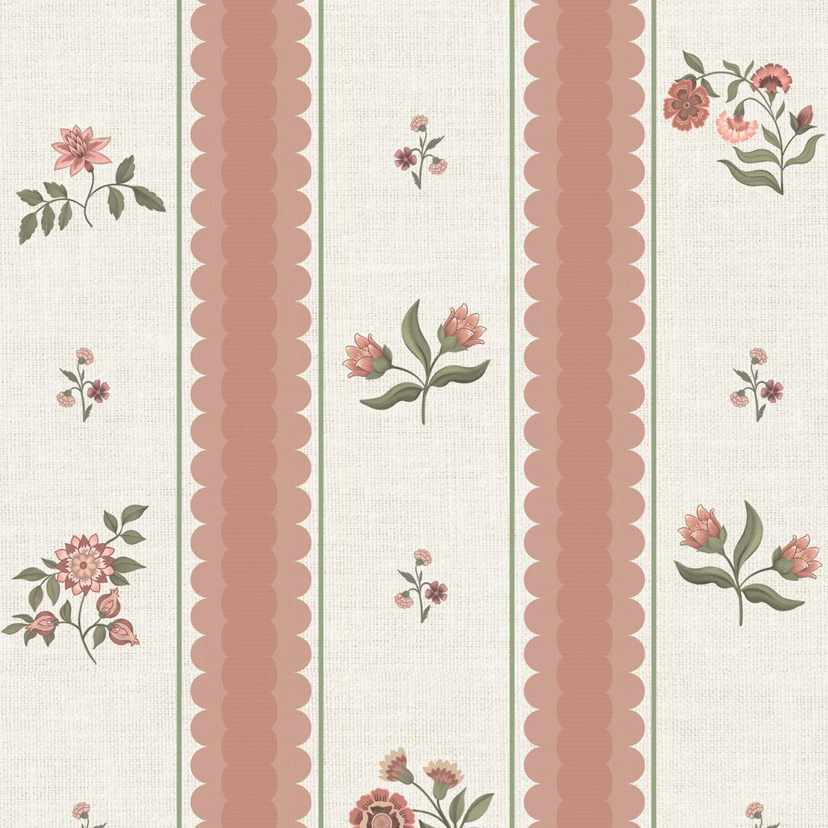 Roseline | Blush pink Floral Stripe Cottage Wallpaper