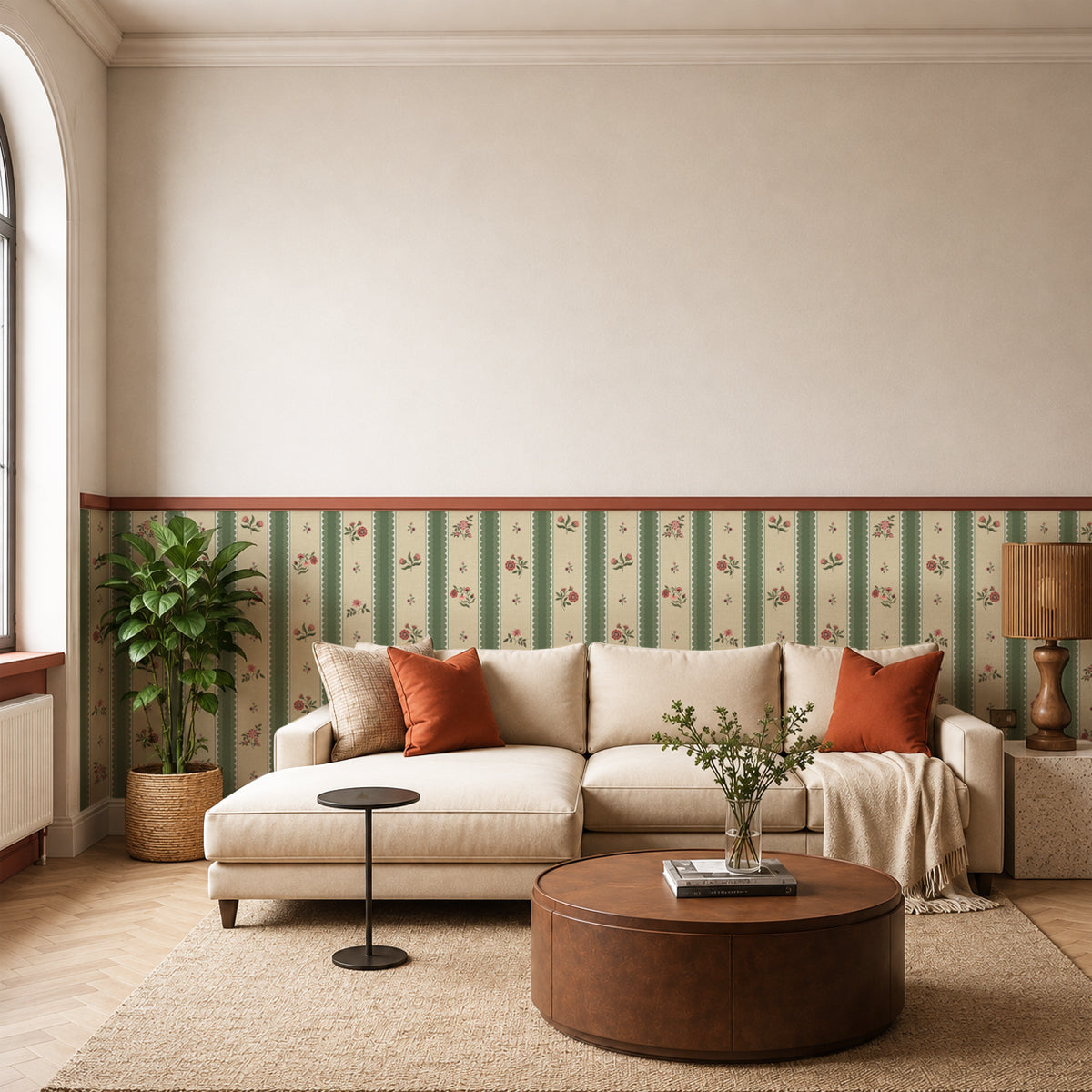 Roseline | Floral Stripe Peel & Stick Half Wallpaper