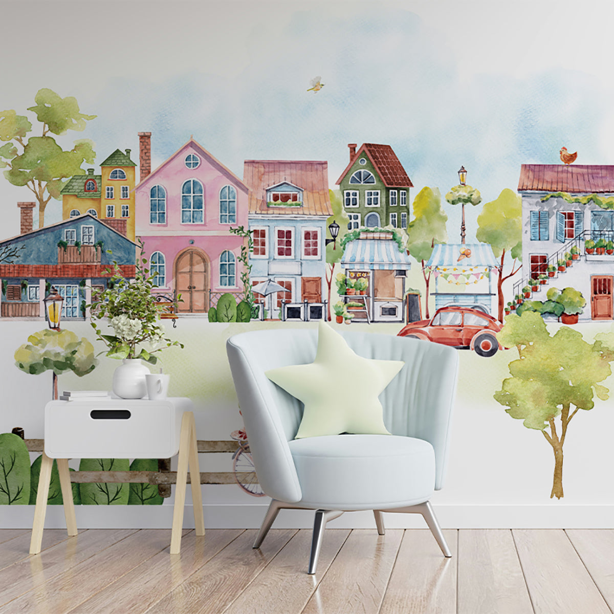 Sunny Street | Watercolour Kids Room Storybook Wall Mural