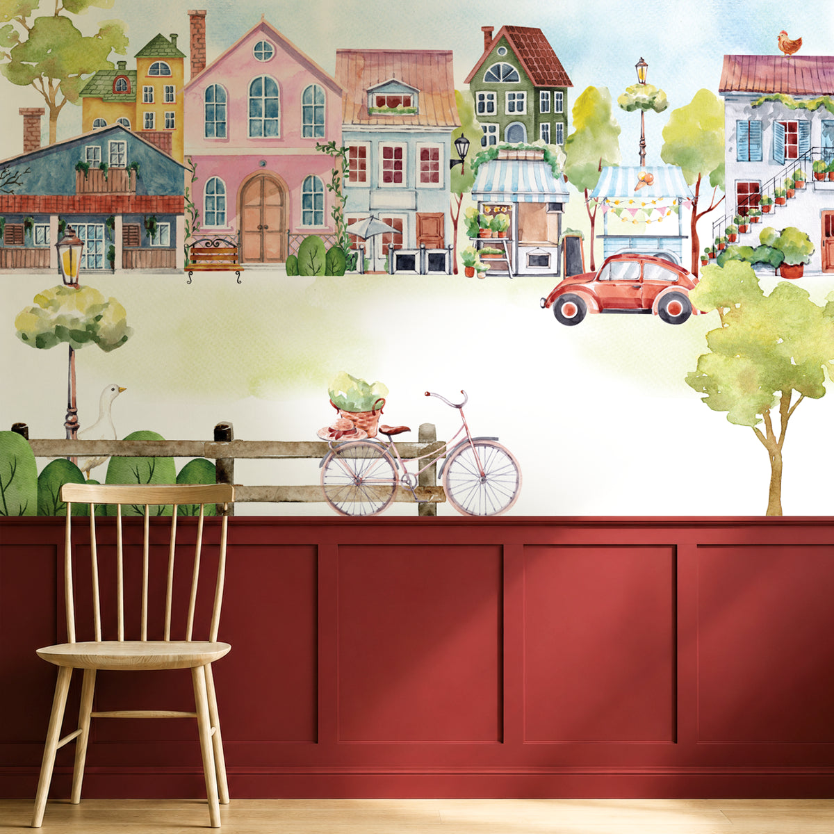 Sunny Street | Watercolour Kids Room Storybook Wall Mural