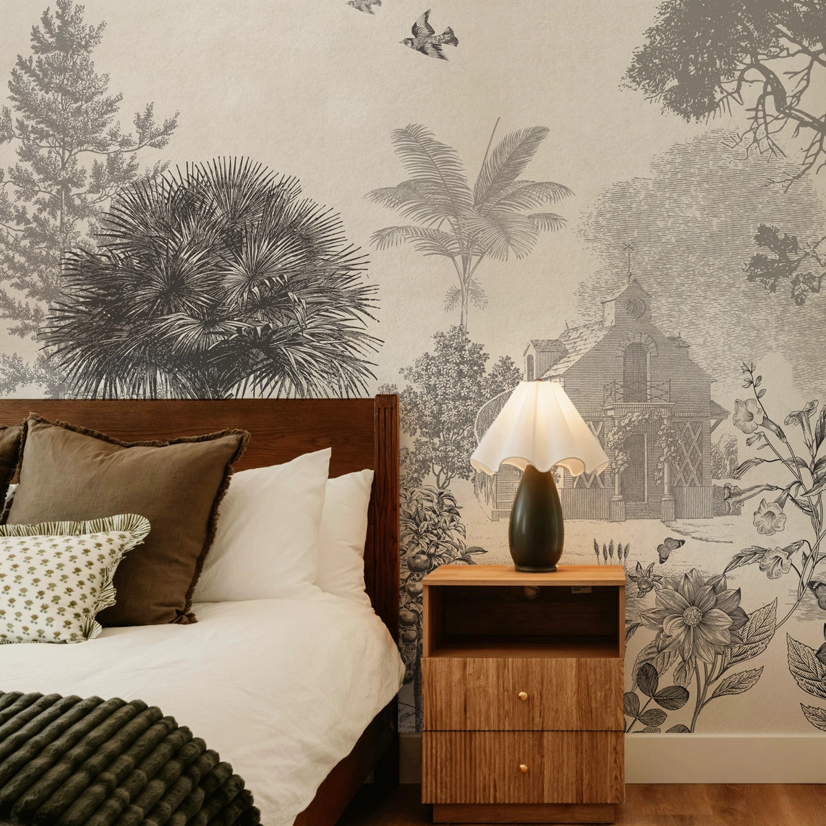 Vintage Garden | Monochrome Botanical Landscape Wall Mural