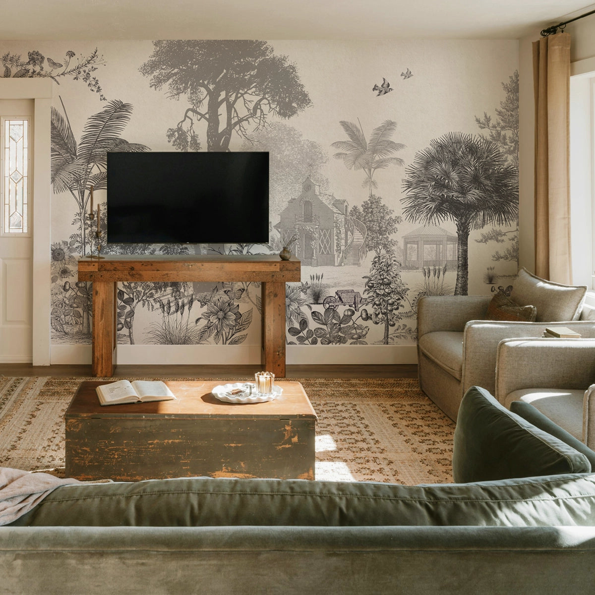 Vintage Garden | Monochrome Botanical Landscape Wall Mural