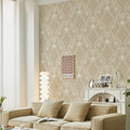 Verdant Veil | Delicate Beige Floral Trellis Wallpaper