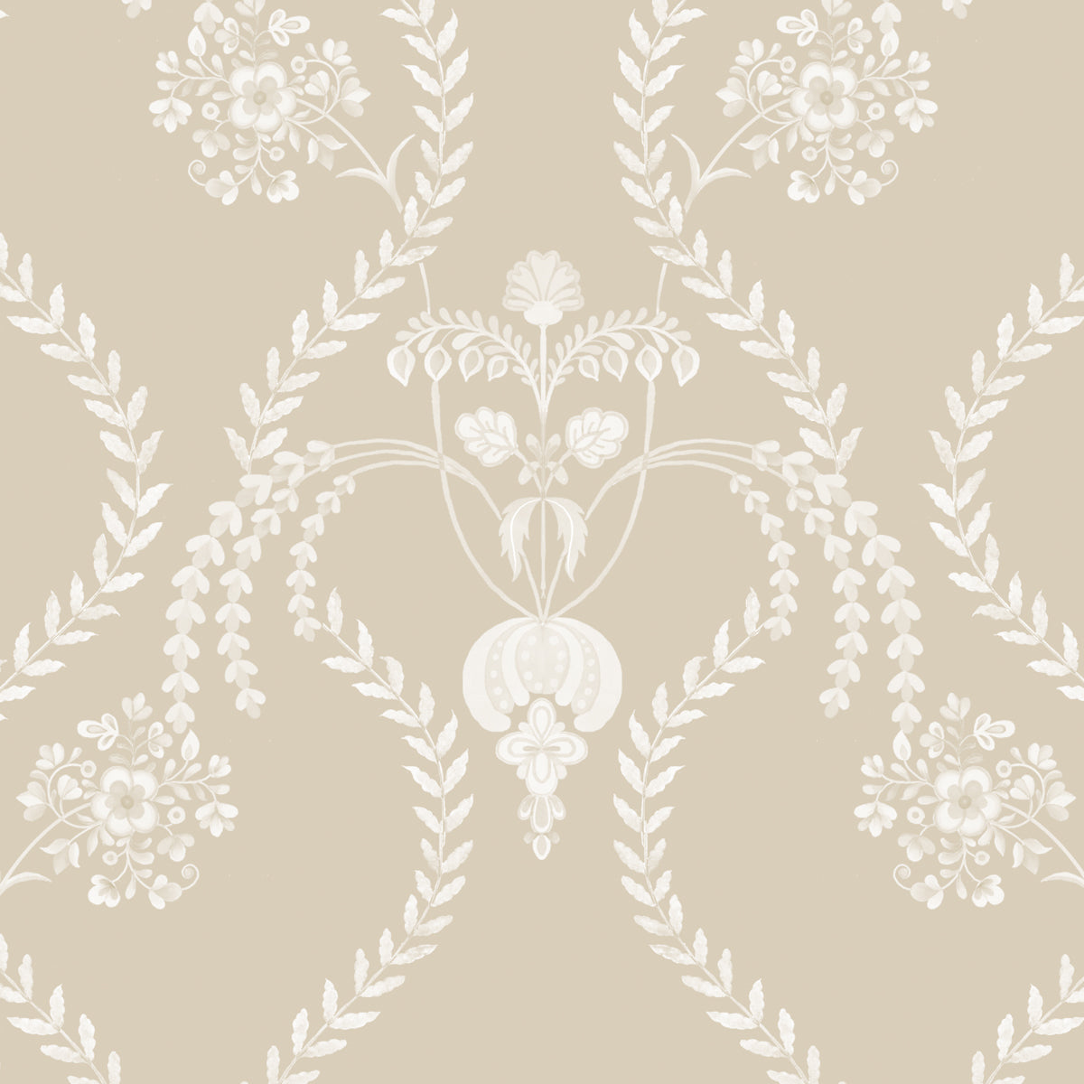 Verdant Veil | Delicate Beige Floral Trellis Wallpaper