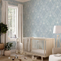 Verdant Veil | Delicate Powder Blue Floral Trellis Wallpaper