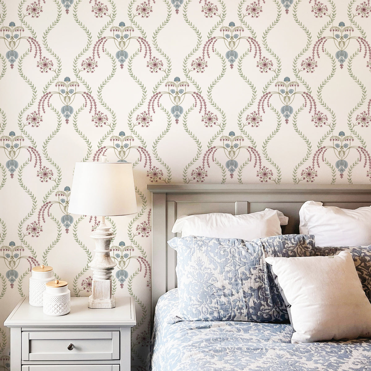 Verdant Veil | Delicate Floral Trellis Wallpaper