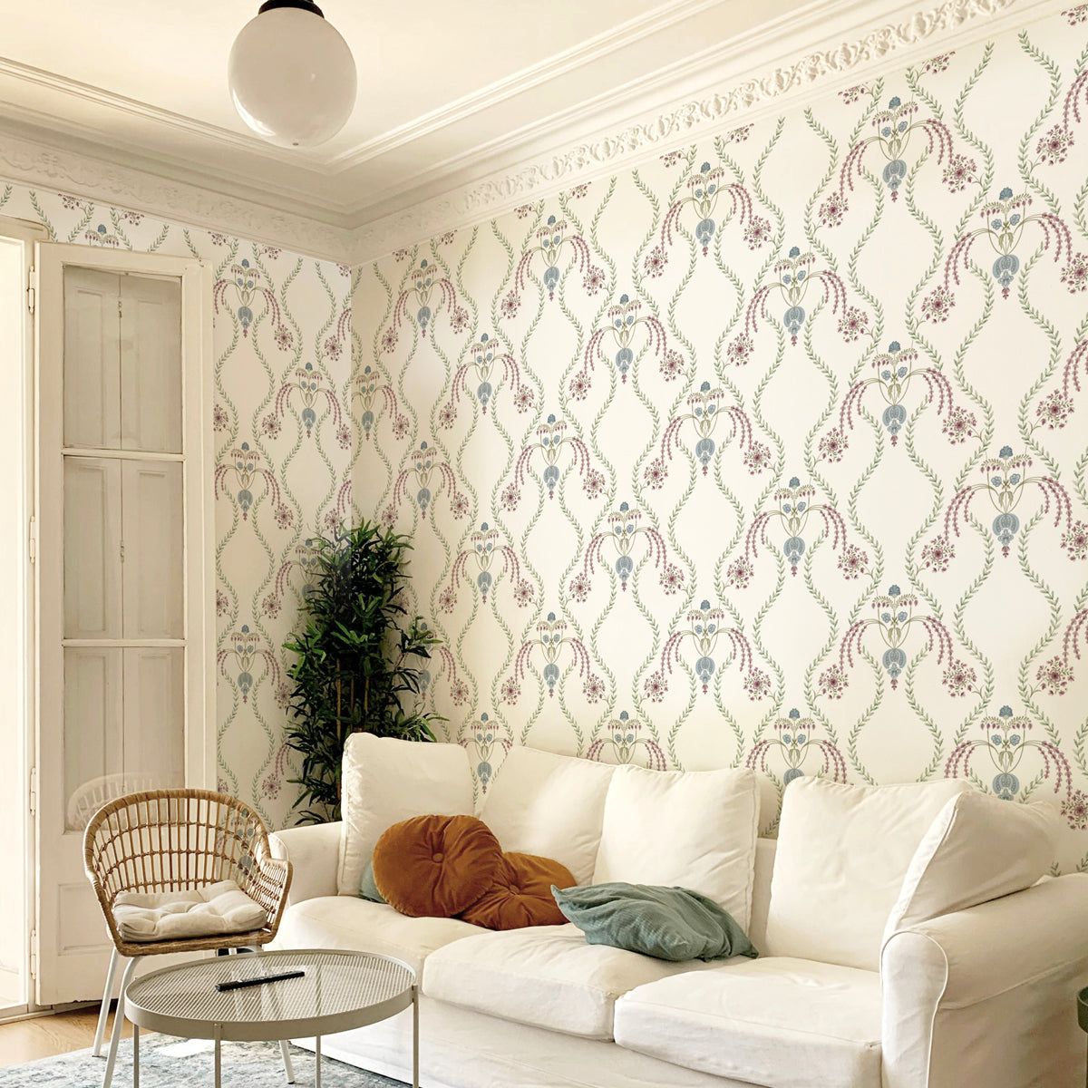 Verdant Veil | Delicate Floral Trellis Wallpaper